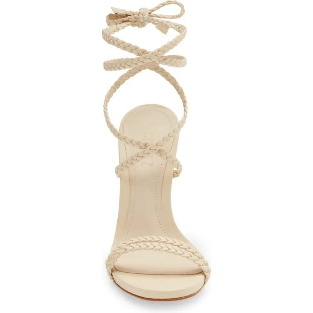 Schutz Jada Braided Ankle Tie Sandal in Egg Shell - Picture 2 of 9